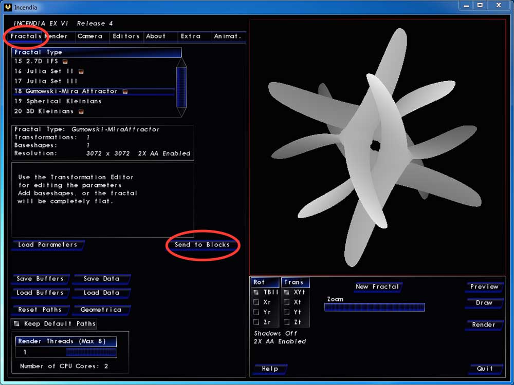 Incendia : l'interface "Blocks" 1 Incendia