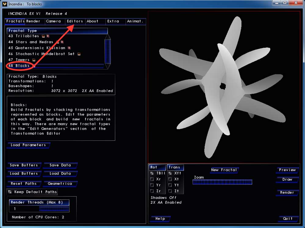 Incendia : l'interface "Blocks" 2 Incendia